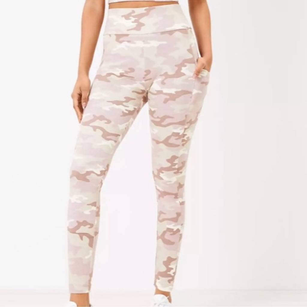 Lou & Grey Women’s Camo Lite Ponte Pocket Leggings New Pink Mauve Size Xl